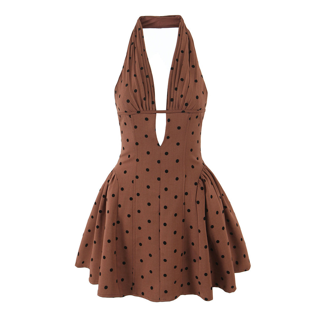 Sweet Rhinestone Chic Halter Dress Retro Sexy Deep V Plunge neck Slim Fit Backless Mini