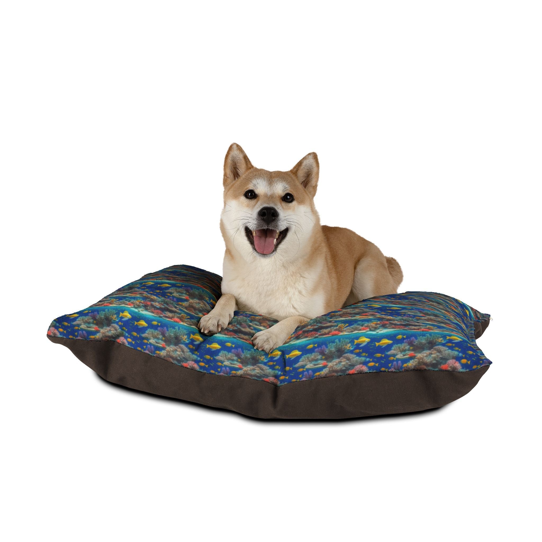 Sunlit Reef Mosaic with Golden Fish Shoals - Pet Bed Pet Zen