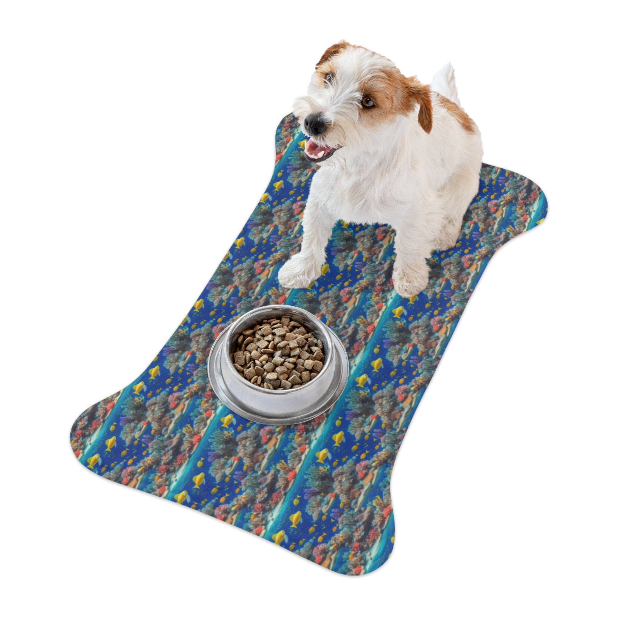 Sunlit Reef Mosaic with Golden Fish Shoals - Pet Feeding Mat Pet Ze