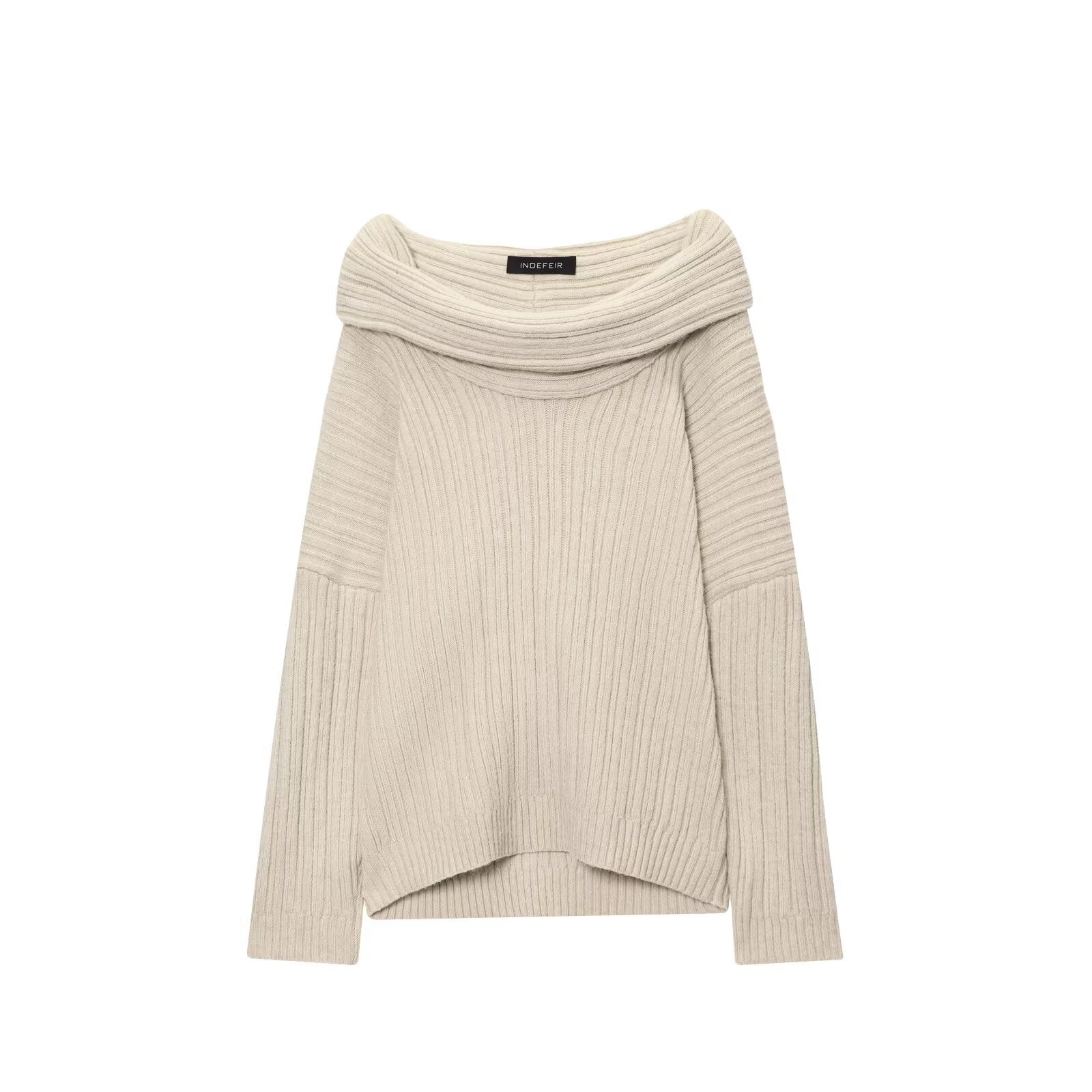 Trendy Casual All Matching Lazy off Shoulder Shoulder Knitwear Sweater Women