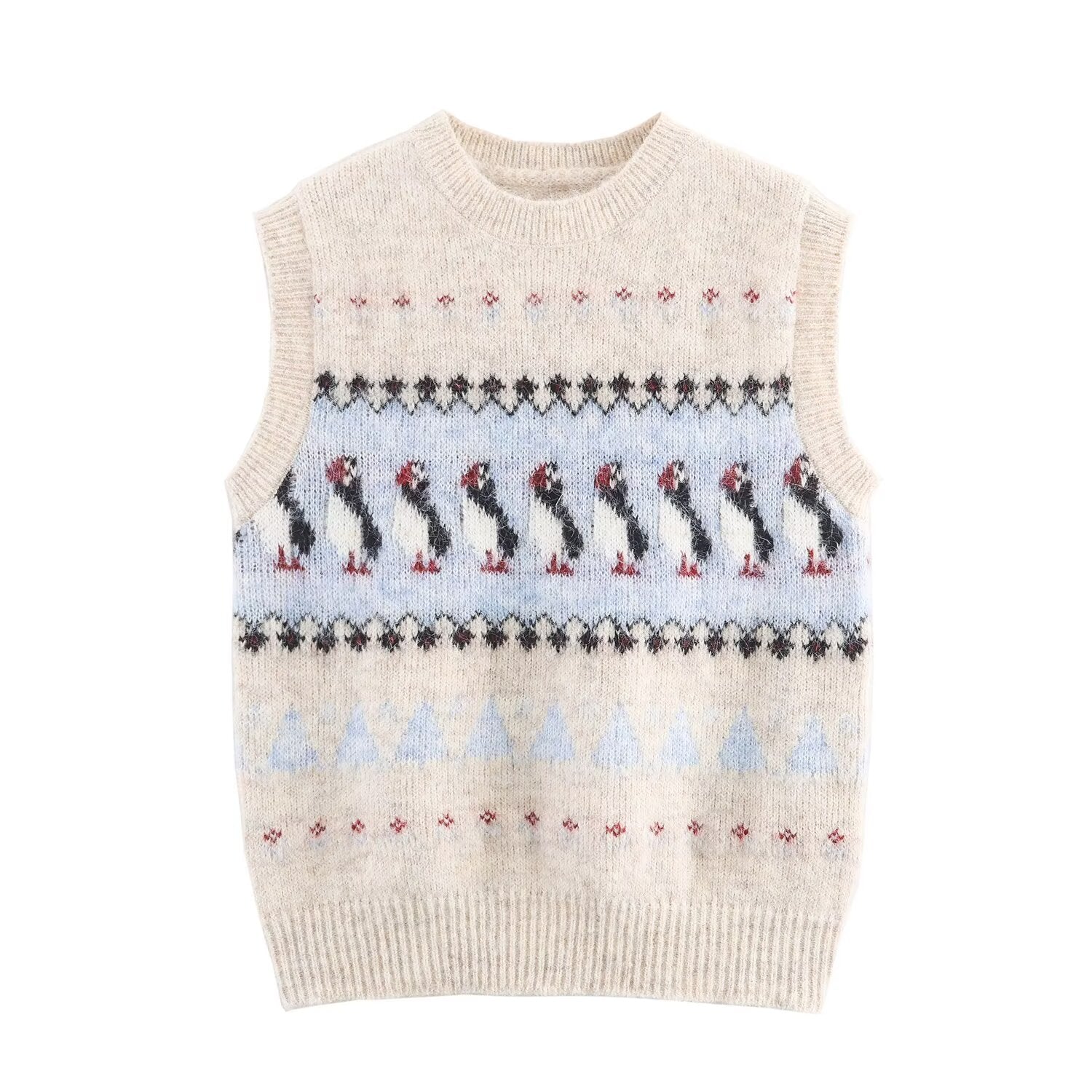 Women Clothing Autumn Korean Outerwear Bandage Floral Decorations round Neck Knitted Vest Top