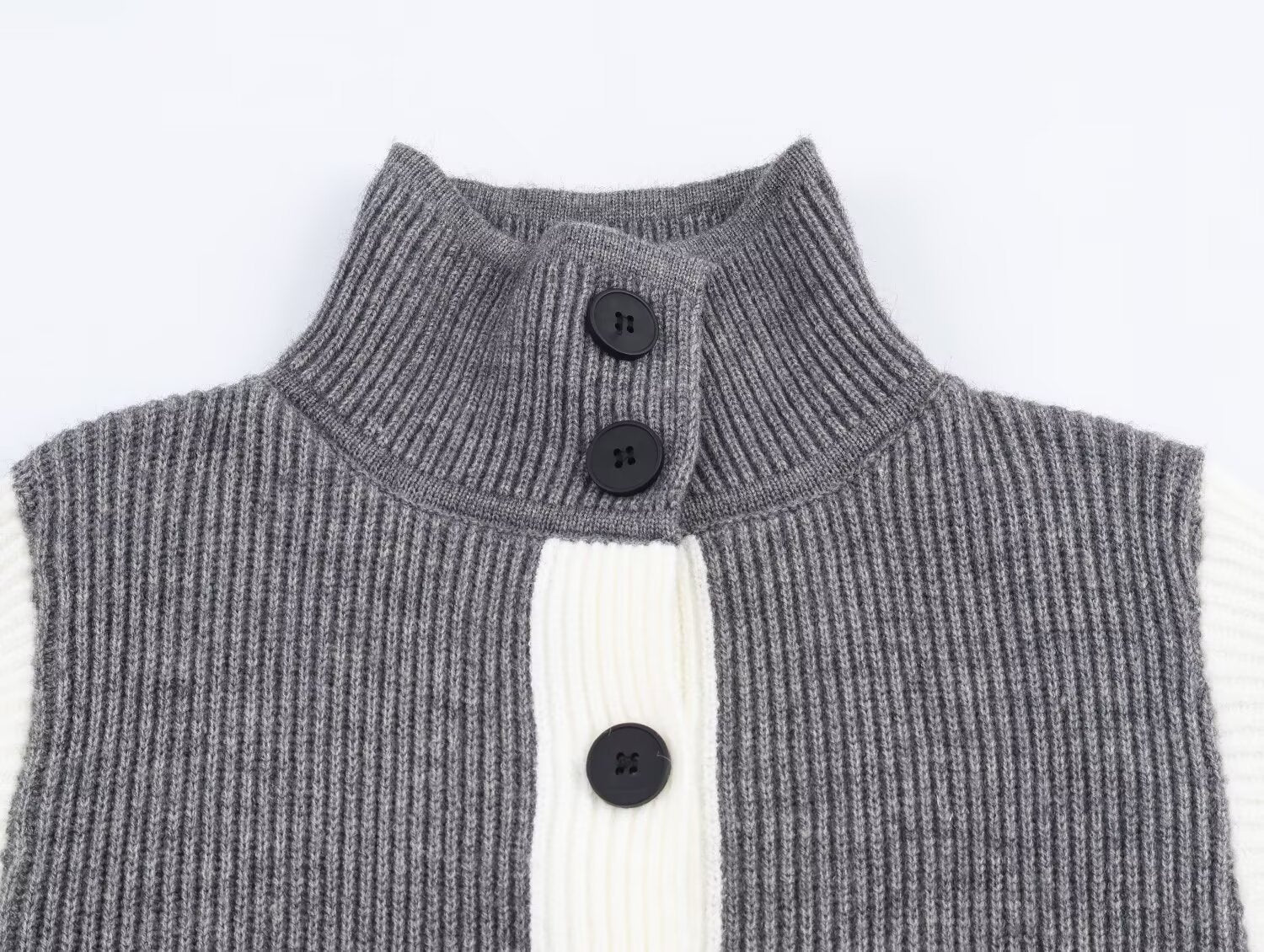 Autumn Women Casual Loose All Matching Color Stitching Knitted Cardigan