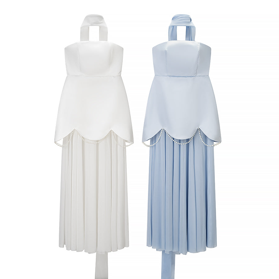 Women Clothing Winter Sexy Backless Sleeveless Solid Color Tube Top Mesh Stitching Dress