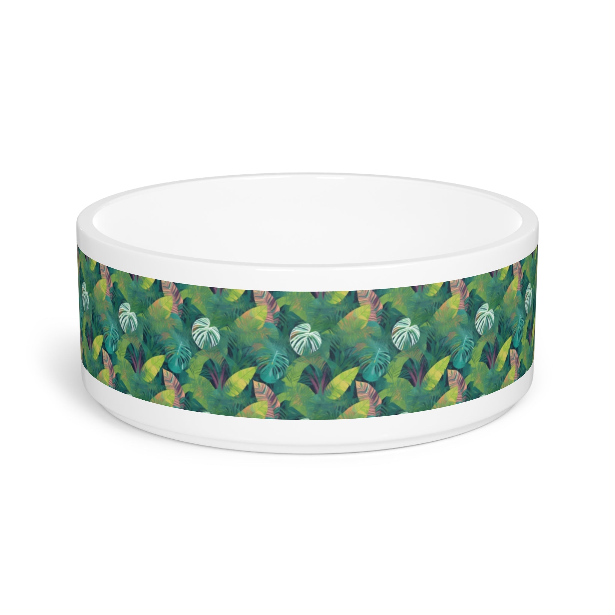Emerald Canopy Pattern of Tropical Leaves - Pet Bowl