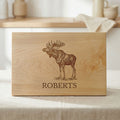 Walnut cutting board with carved moose engraving and ROBERTS name