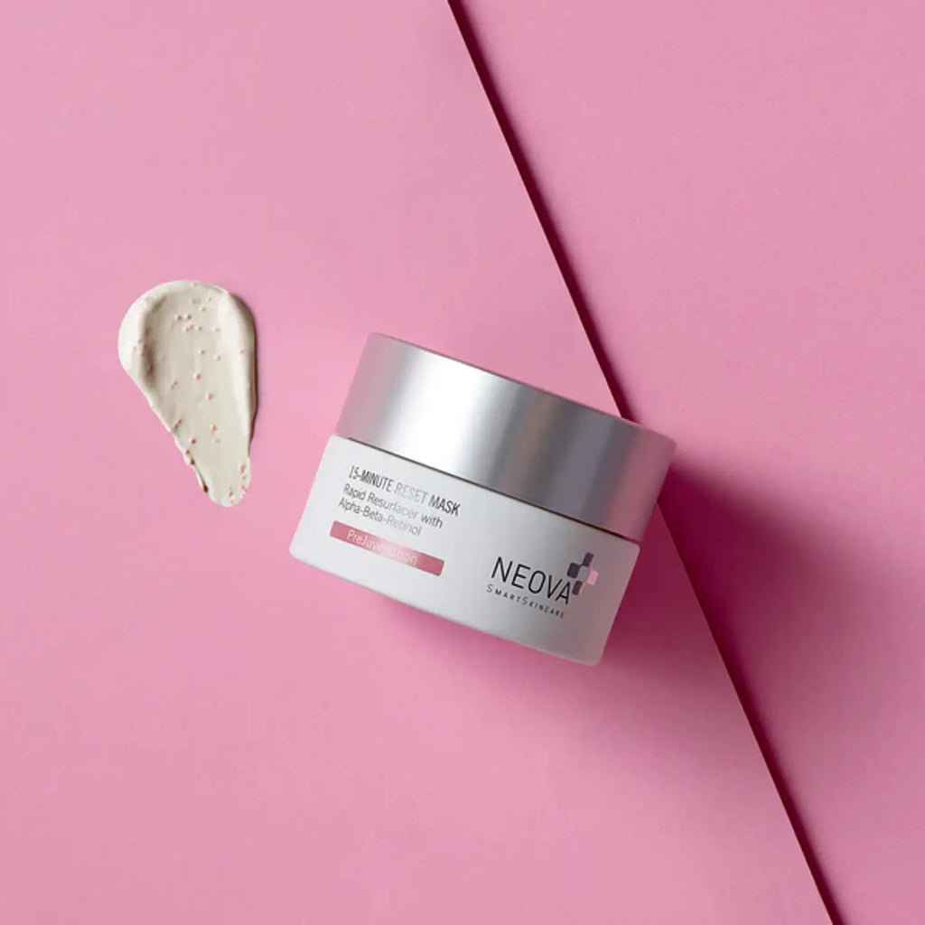 Neova reset mask jar with cream dollop beside it