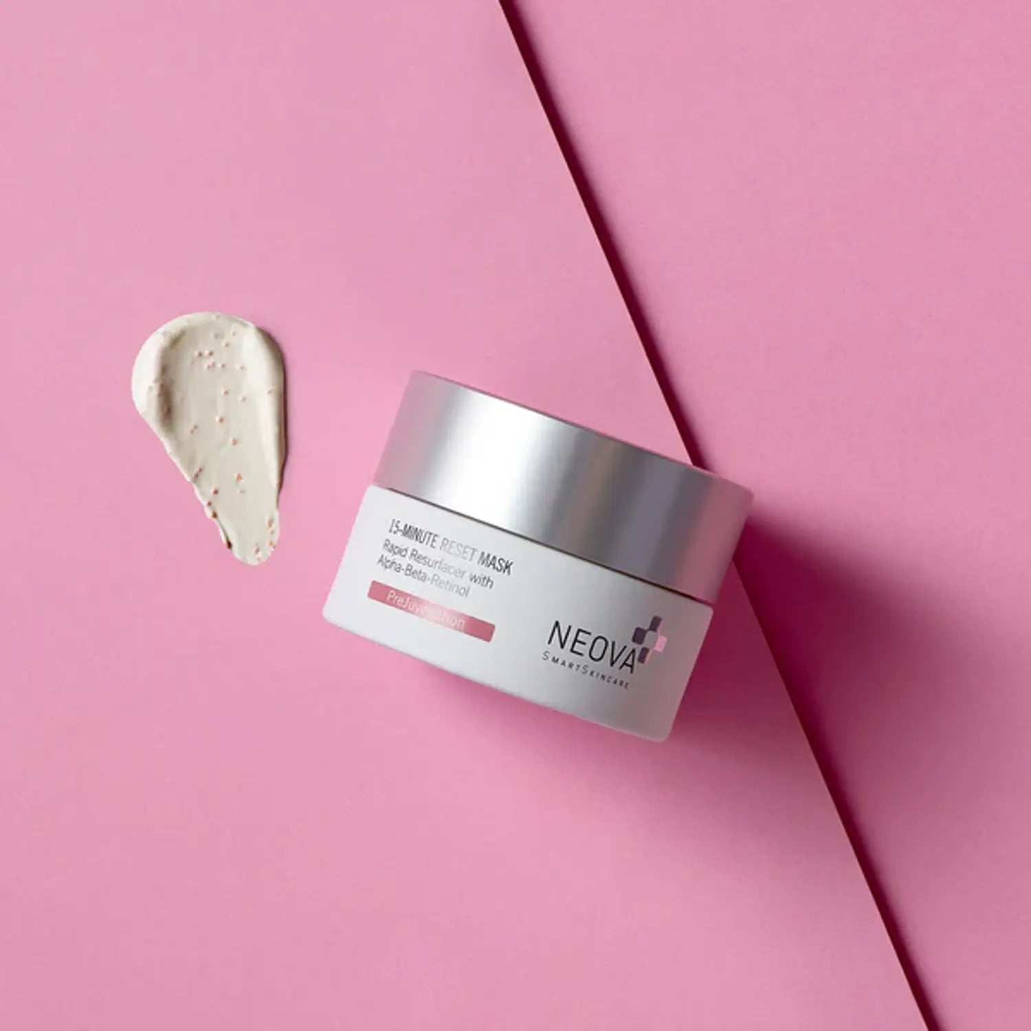 Neova reset mask jar with cream dollop beside it