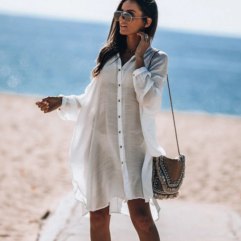 Tencel Bamboo Shirt Cardigan Beach Jacket Beach Cover Up Vacation Swimsuit Outerwear Sun Protection Clothing