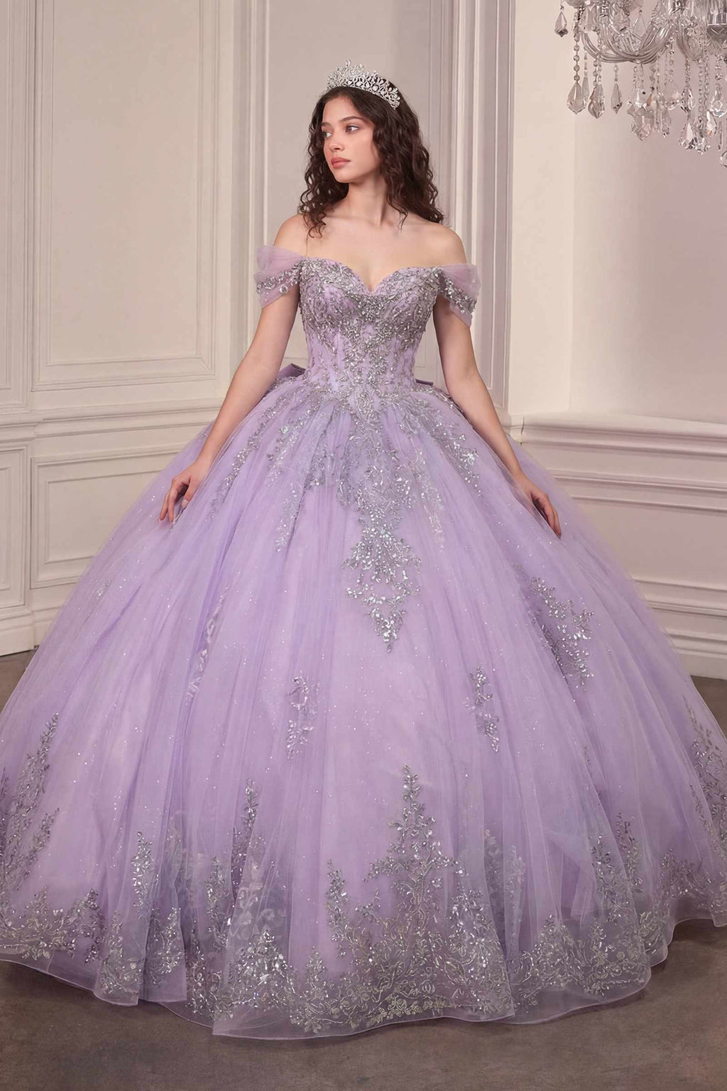 Ladivine 15730 Glitter Tulle Embroidered Lace Applique Sweet 16 Gown