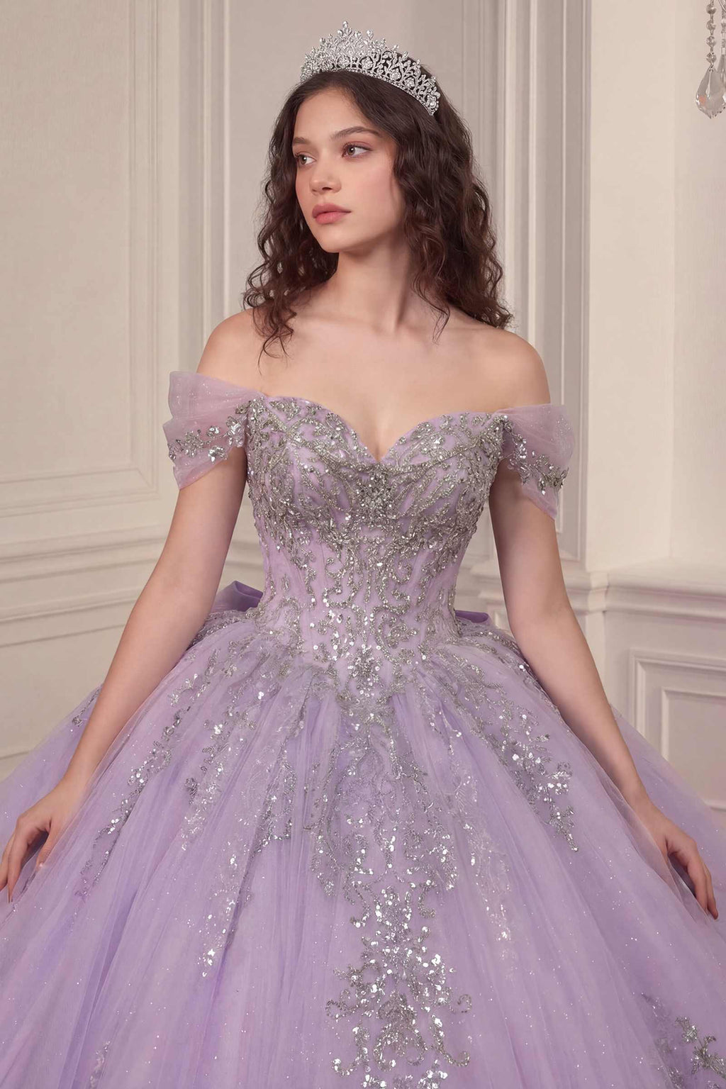 Ladivine 15730 Glitter Tulle Embroidered Lace Applique Sweet 16 Gown