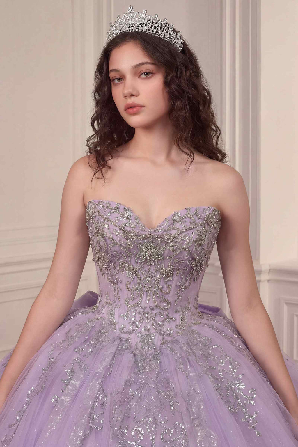 Ladivine 15730 Glitter Tulle Embroidered Lace Applique Sweet 16 Gown