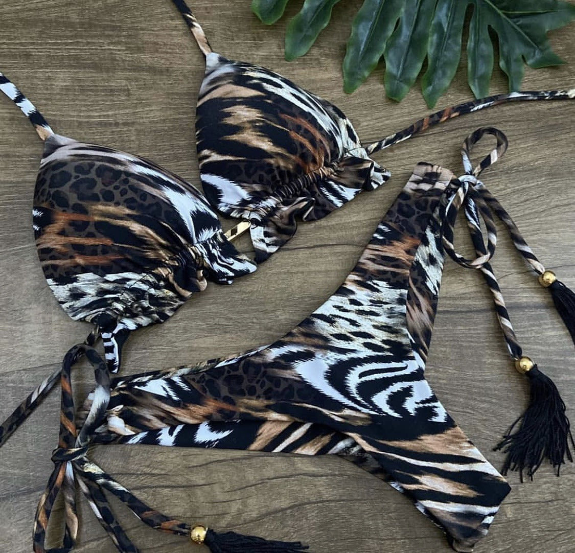 Bikini Leopard Print Bikini Multicolor Women Seperated Swimwear