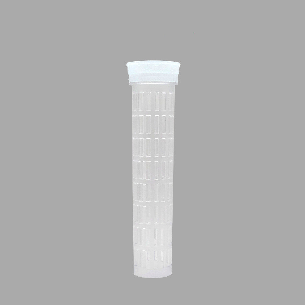 Plastic bottle body in white, with screw-top lid; ribbed texture on the sides