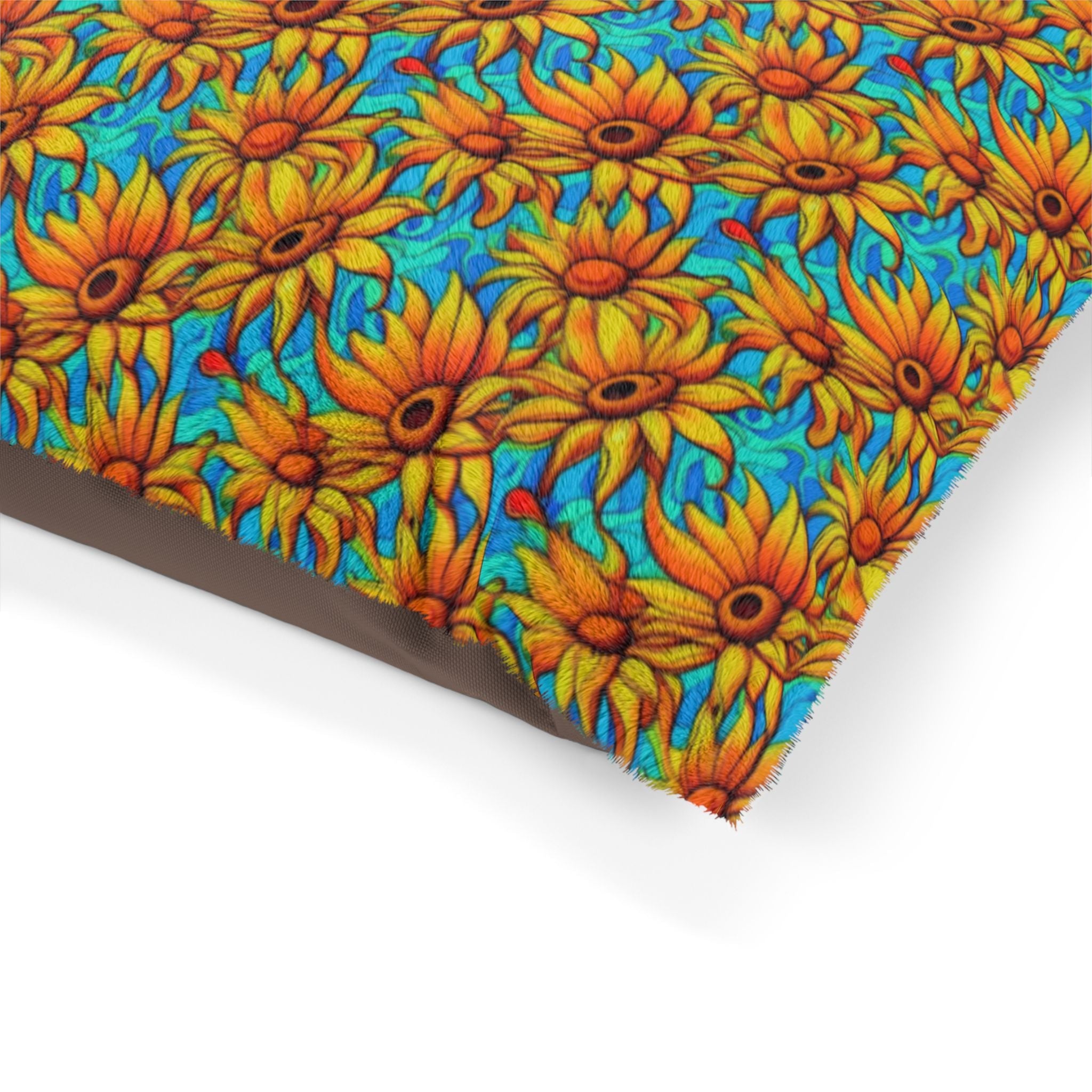 Sunflower Kaleidoscope on Turquoise Waves - Pet Bed Pet Zen