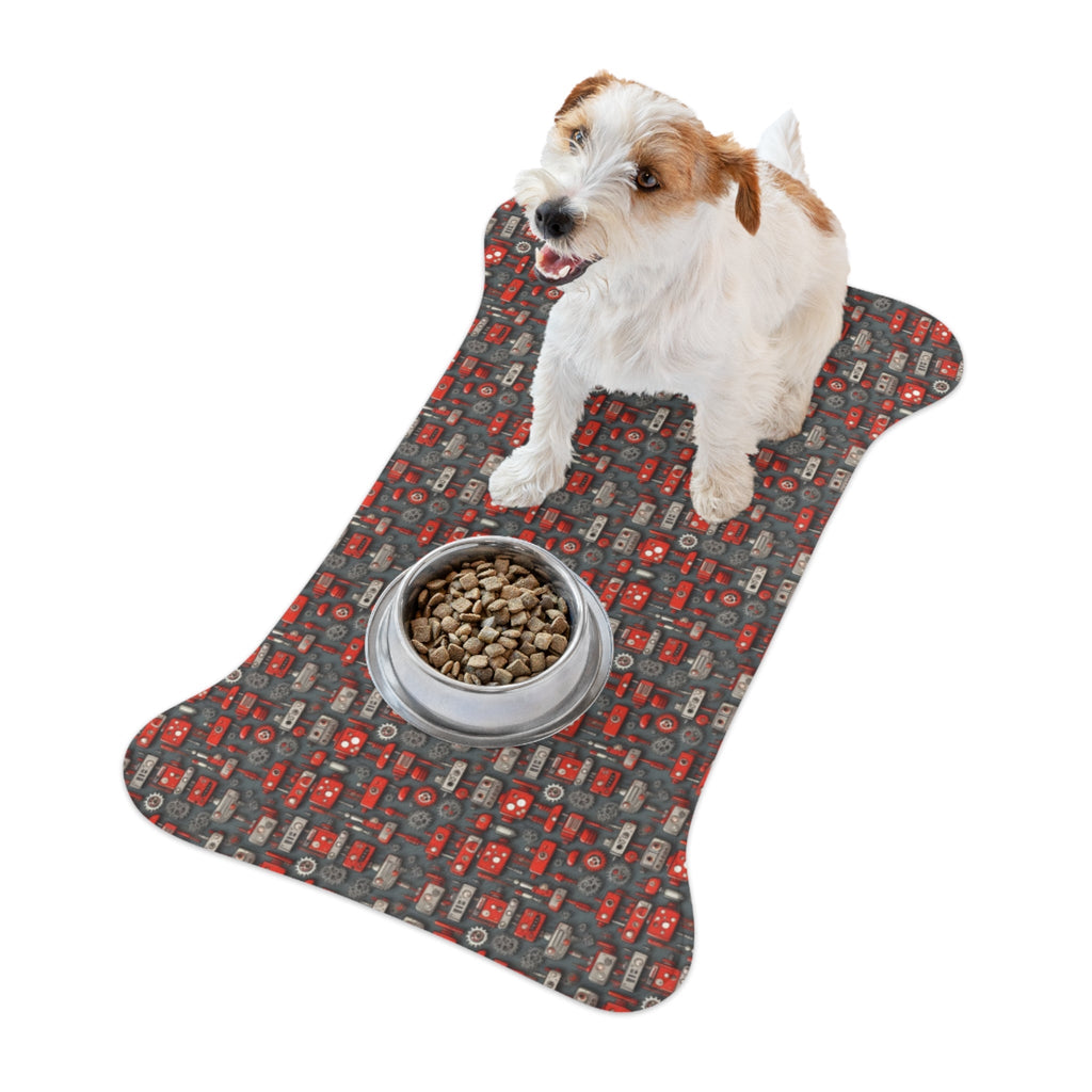 Crimson Cogs and Circuitry Pattern - Pet Feeding Mat Pet Ze