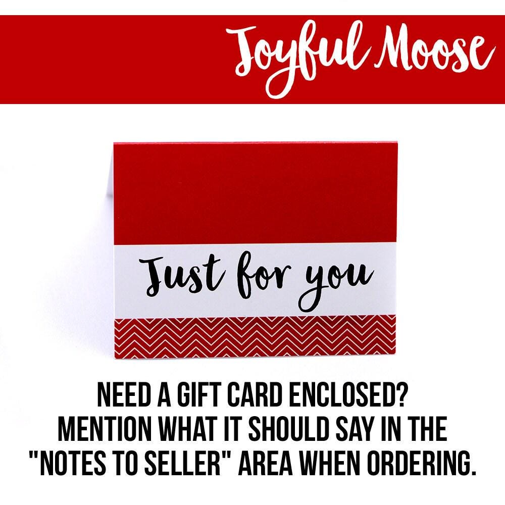 Gift card insert card reading 'Just for you' with Joyful Moose branding