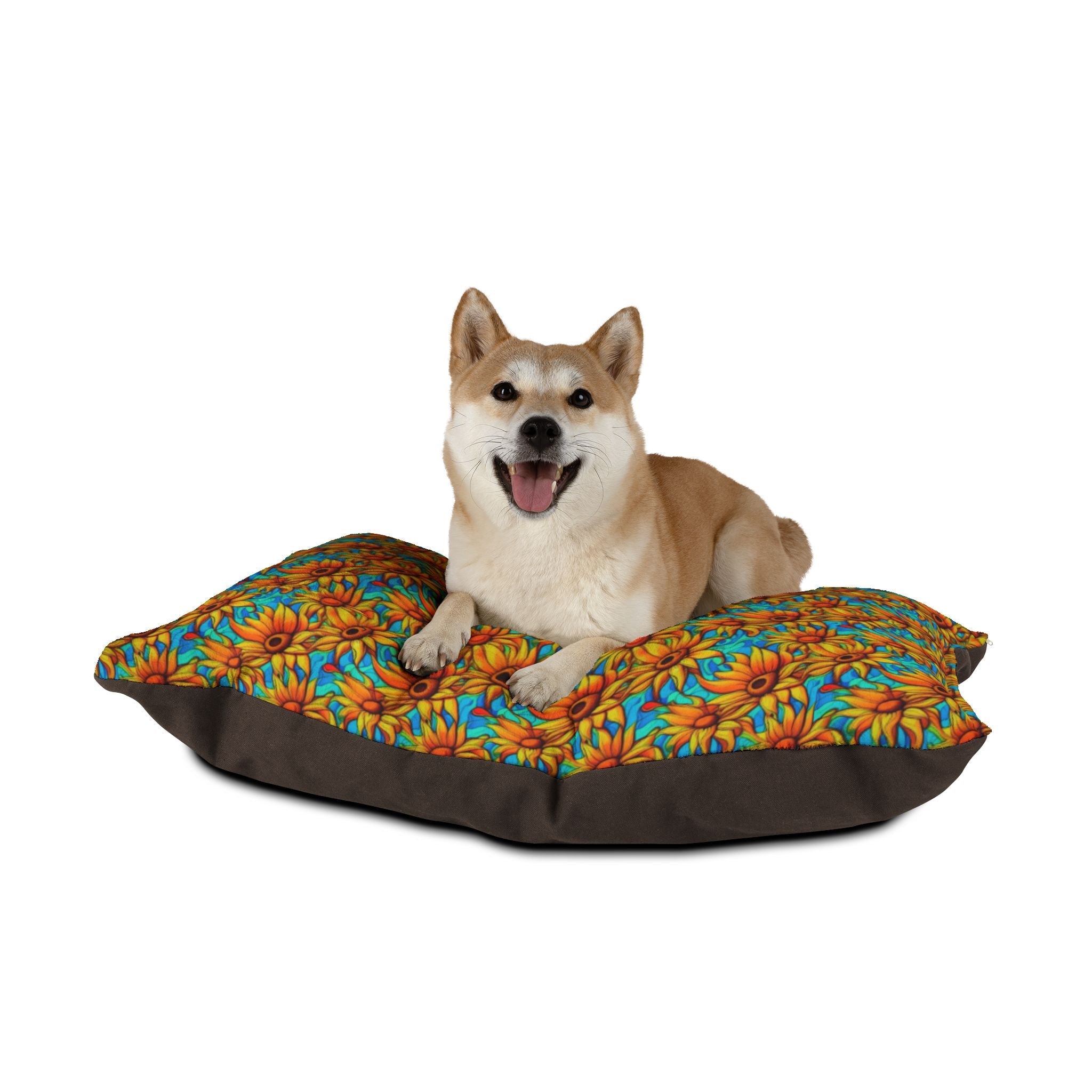 Sunflower Kaleidoscope on Turquoise Waves - Pet Bed Pet Zen