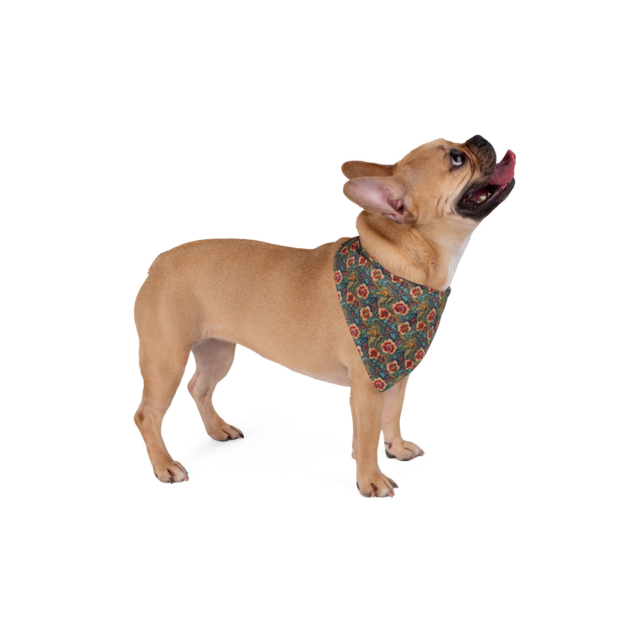 Crimson Blossoms on Teal Vintage Brocade Pattern - Pet Bandana Pet Zen