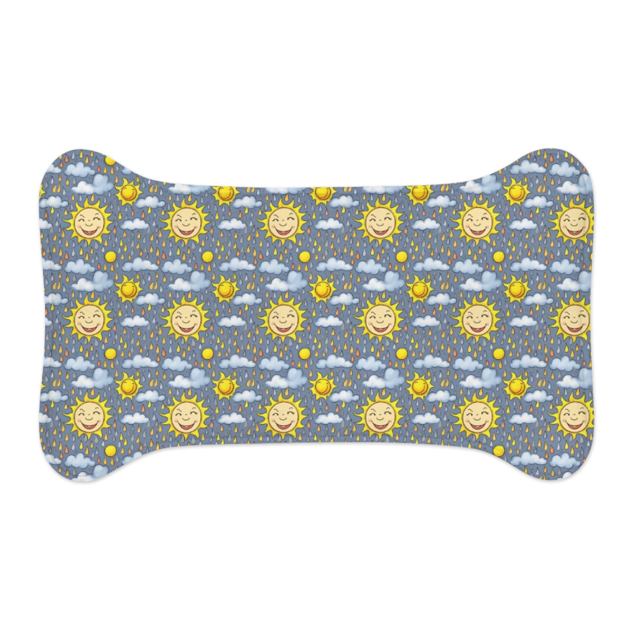 Smiling Suns in a Rainy Sky Pattern - Pet Feeding Mat Pet Ze