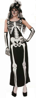 Womens Zombie Skeleton Bone Full Length Dress Halloween Costume