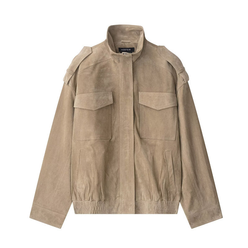 Temperament Women's Suede Texture Leather Coat