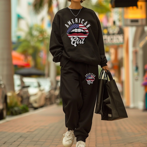Black American Girl sweatsuit set with crewneck sweatshirt and matching jogger pants