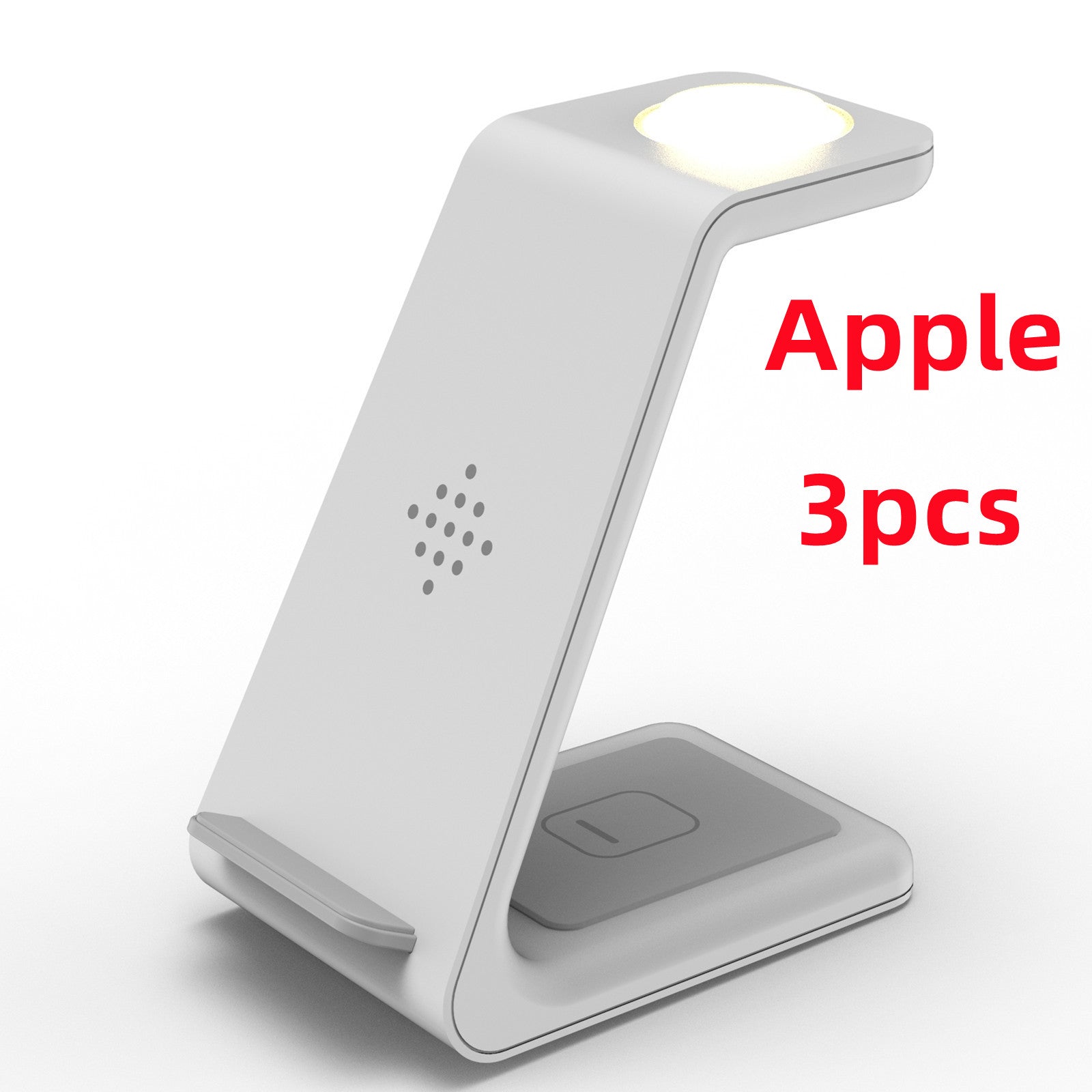 White wireless charger stand with illuminated top and wireless charging pad dock