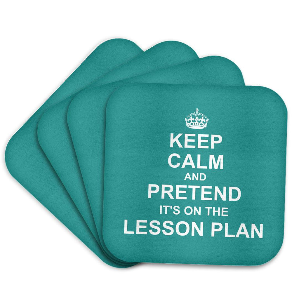 3dRose InspirationzStore Typography - Turquoise Keep Calm and Pretend its on the Lesson Plan teacher humor - Coasters (cst_179748)