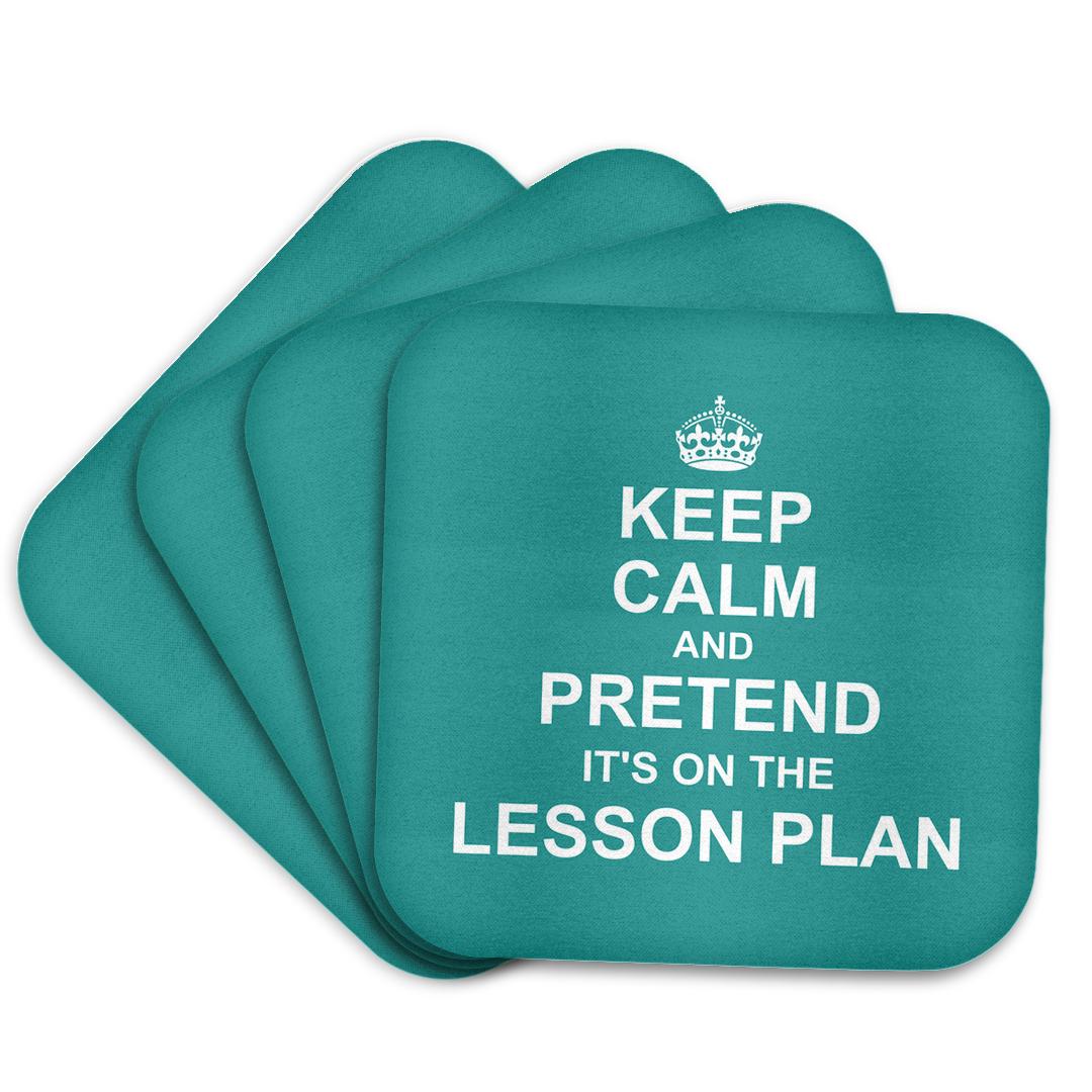 3dRose InspirationzStore Typography - Turquoise Keep Calm and Pretend its on the Lesson Plan teacher humor - Coasters (cst_179748)