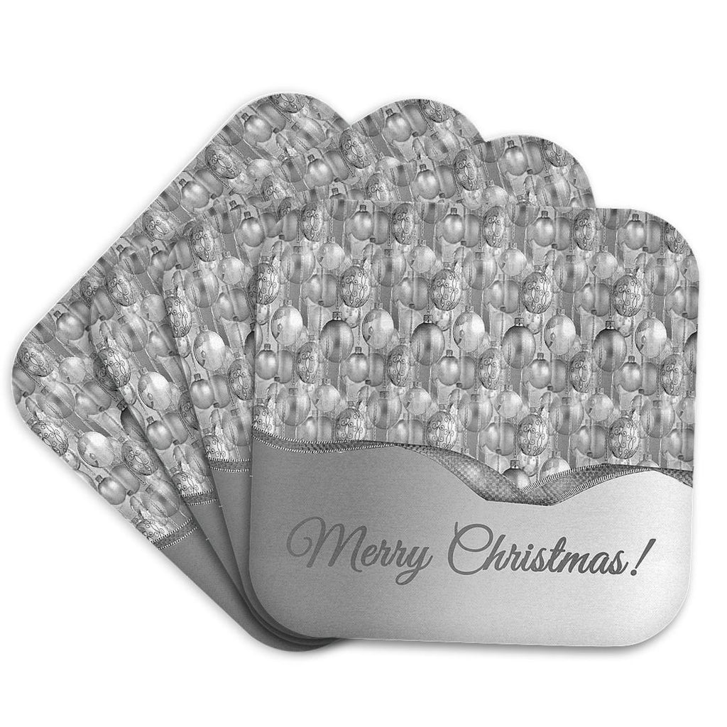 3dRose Beverly Turner Christmas Design - Pretty Silver Christmas Ornaments, Merry Christmas - Coasters (cst_220561)