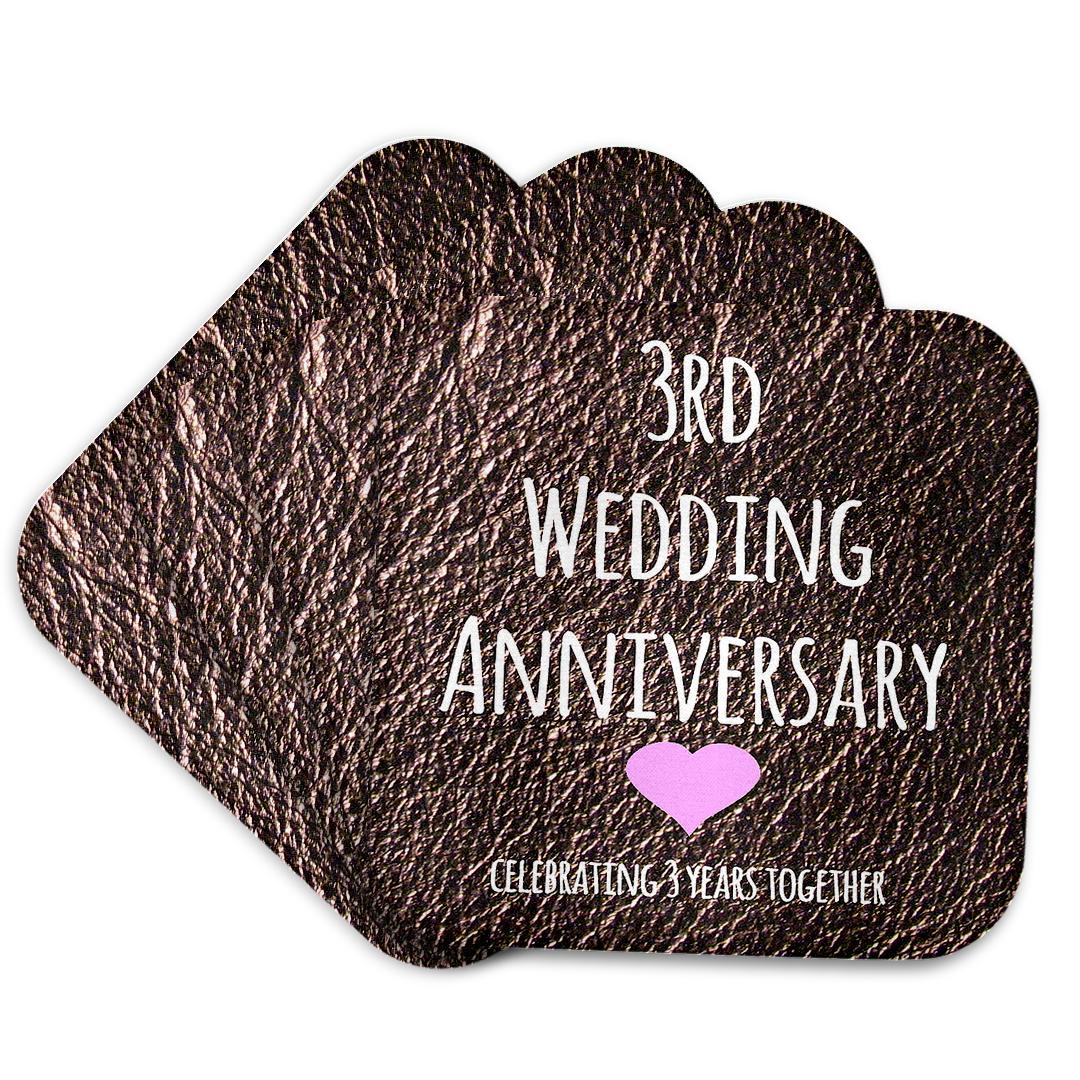 Coasters - InspirationzStore Occasions - 3rd Wedding Leather Celebrating 3 Years Together Third Anniversaries Three Yrs