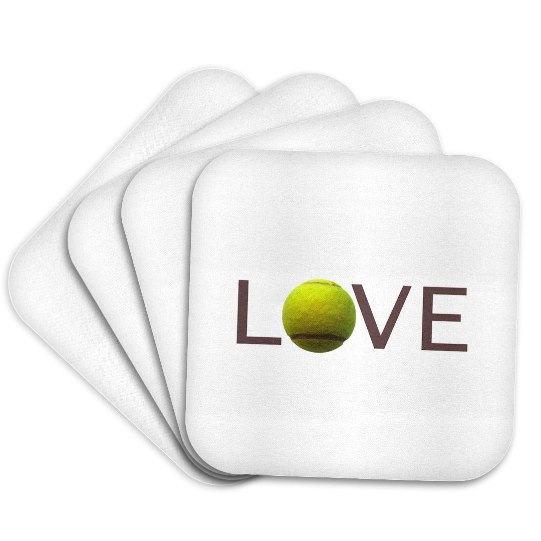 3dRose InspirationzStore Love series - Love text with green tennis ball for O. Sport player playing hobby - Coasters (cst_180488)