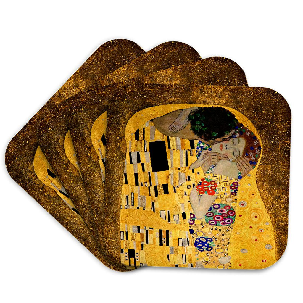 3dRose InspirationzStore Vintage Art - The Kiss c 1907 by Gustav Klimt - romantic lovers embrace - romance - gold famous classical fine art - Coasters (cst_155634)