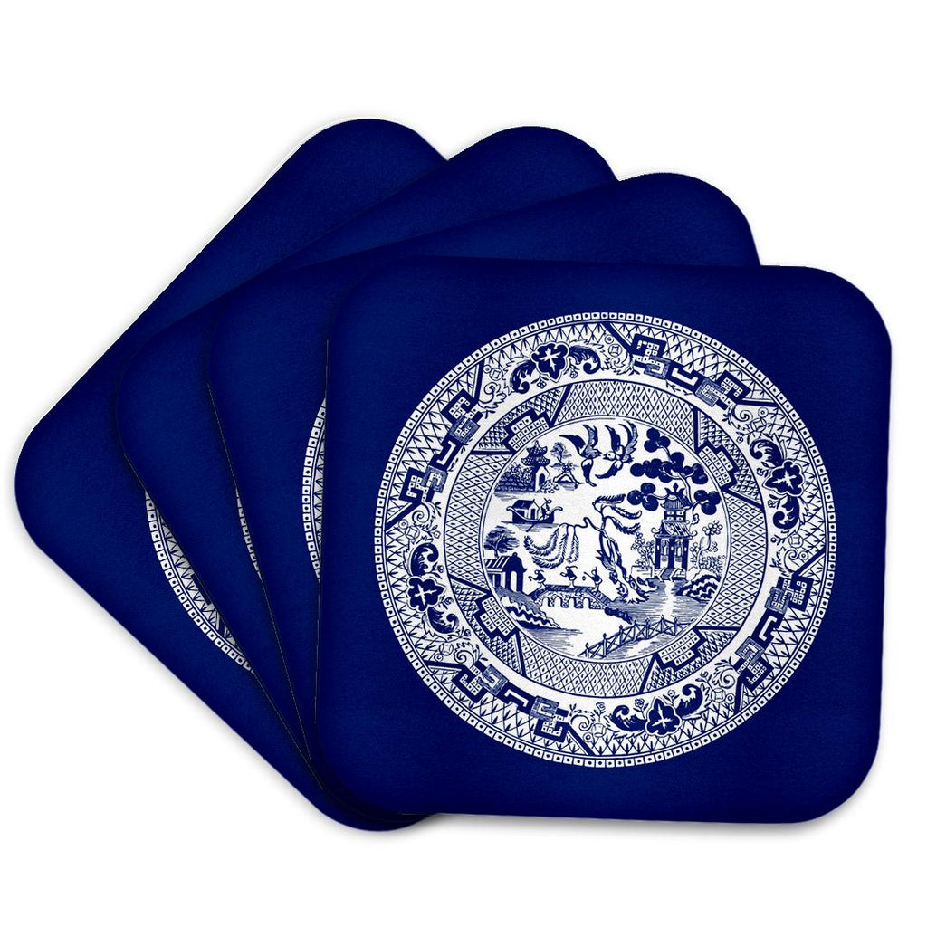 3dRose Russ Billington Designs - Willow Pattern in Delft Blue and White - Coasters