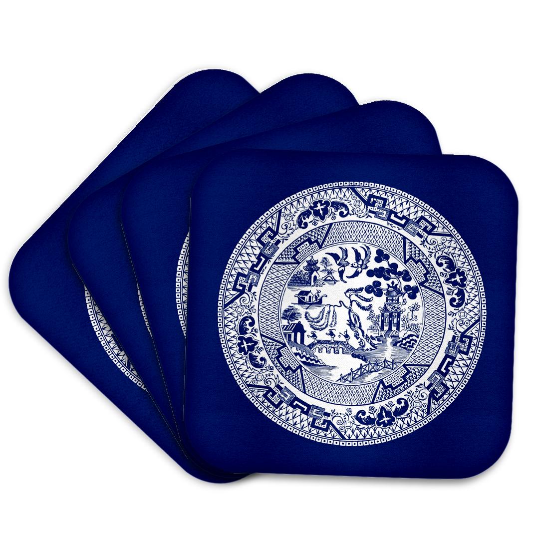 3dRose Russ Billington Designs - Willow Pattern in Delft Blue and White - Coasters