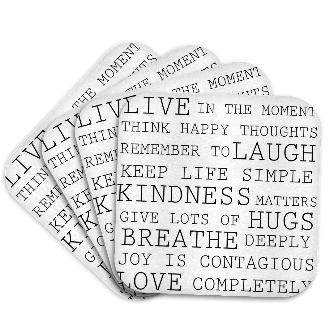 3dRose PS Inspirations - Inspirational Words Black and White Text - Coasters (cst_179040)