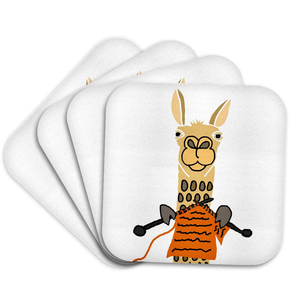 3dRose All Smiles Art Animals - Funny Cute Llama Knitting - Coasters (cst_255795)