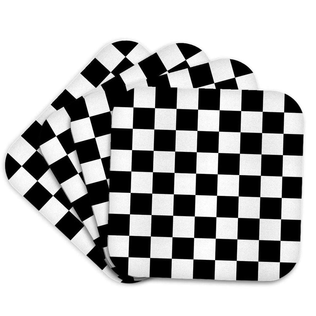 3dRose InspirationzStore patterns - Check black and white pattern - checkered checked squares chess checkerboard or racing car race flag - Coasters (cst_154527)