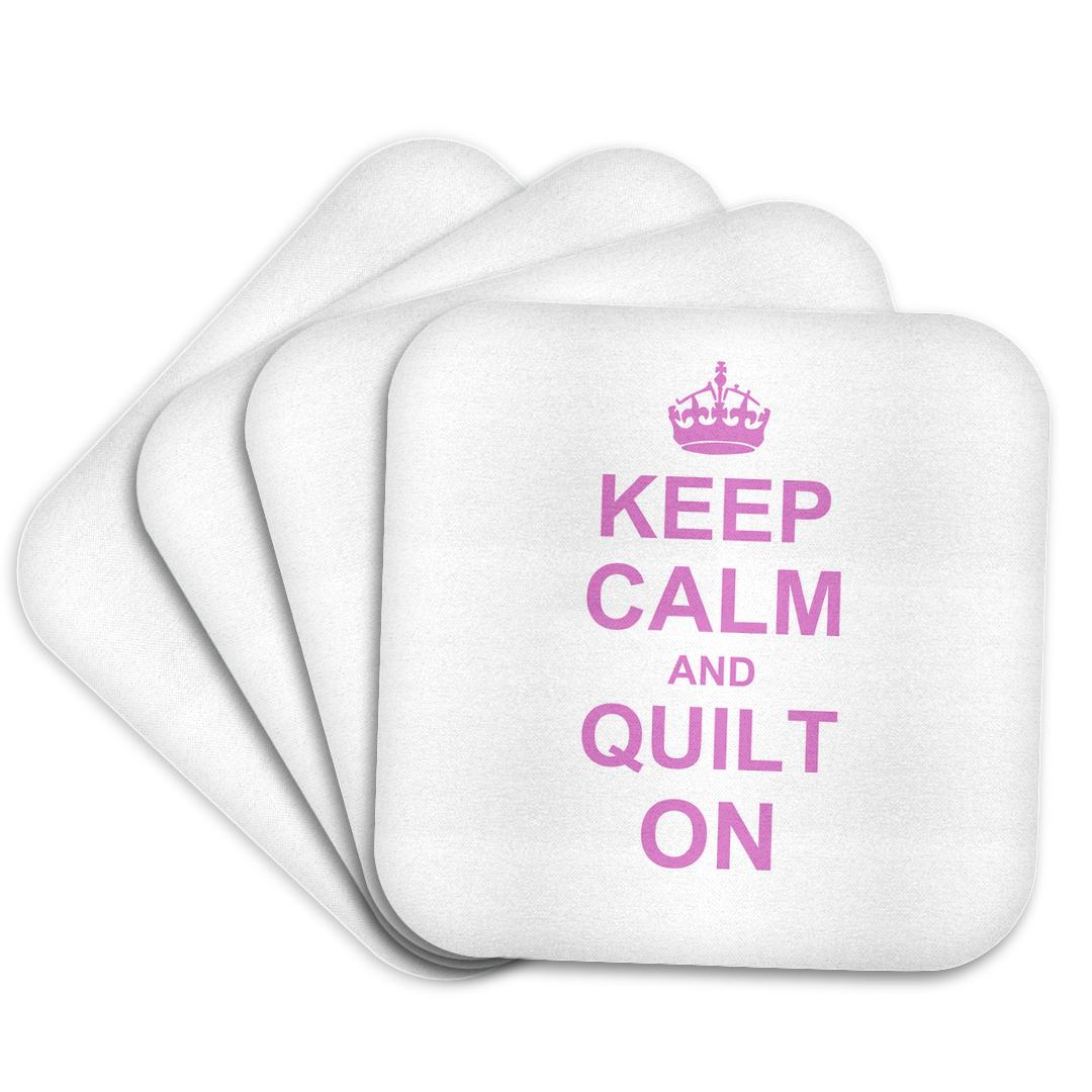 3dRose InspirationzStore Typography - Keep Calm and Quilt on - carry on quilting - Quilter gifts - pink fun funny humor humorous - Coasters (cst_157760)