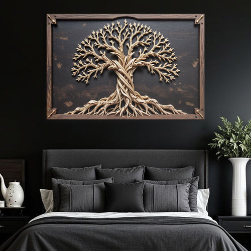 Framed 3D Celtic tree of life wall art with gold-tone raised trunk and branches
