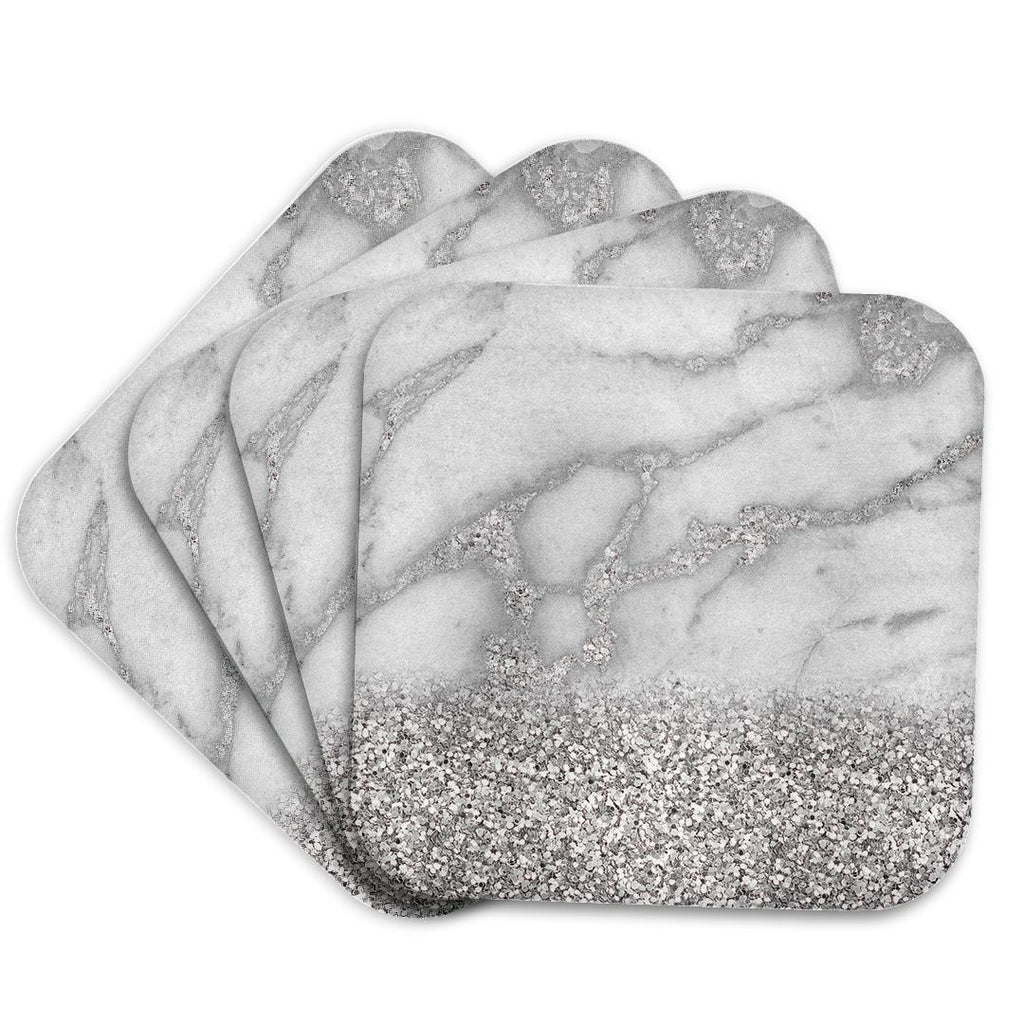 3dRose Uta Naumann Faux Glitter Pattern - Luxury Grey Silver Gem Stone Marble Glitter Metallic Faux Print - Coasters (cst_268850)