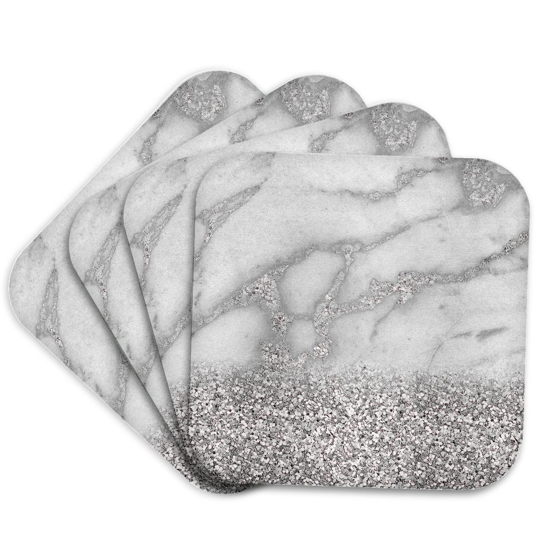 3dRose Uta Naumann Faux Glitter Pattern - Luxury Grey Silver Gem Stone Marble Glitter Metallic Faux Print - Coasters (cst_268850)