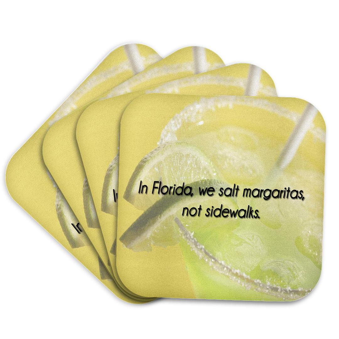 3dRose ToryAnne Collections Expressions - In Florida, we salt margaritas, not sidewalks green and yellow background - Coasters (cst_173284)