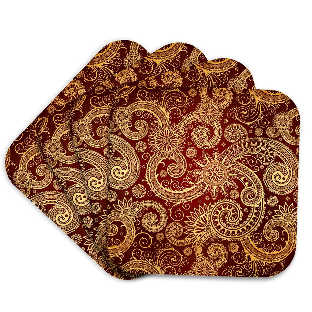 3dRose RinaPiro - Patterns - Pattern, print burgundy and gold - Coasters (cst_212005)
