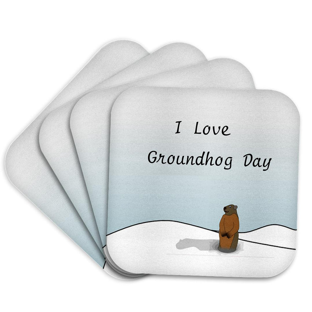 3dRose Florene - Humor - Print of I Love Groundhog Day Cartoon - Coasters (cst_204327)