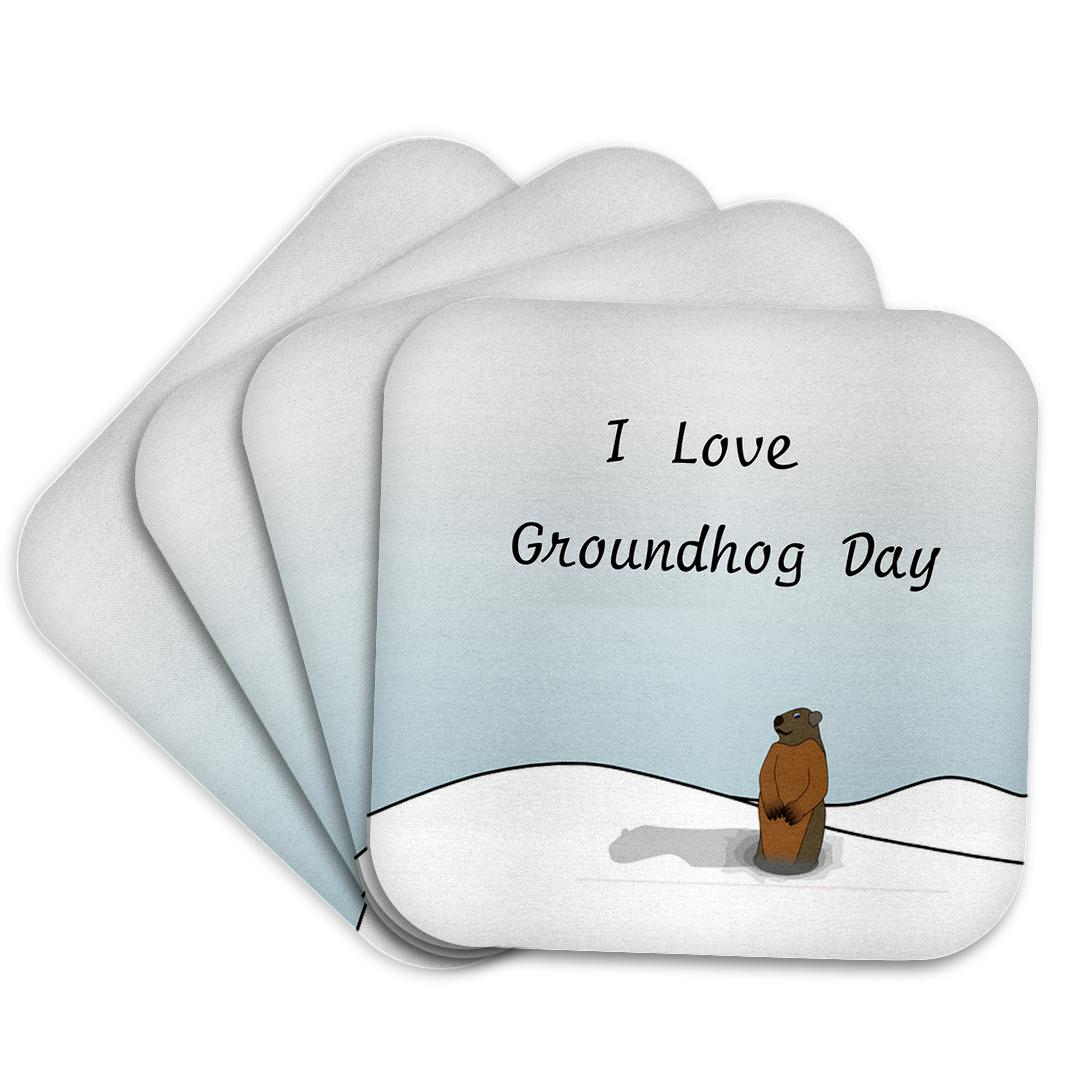 3dRose Florene - Humor - Print of I Love Groundhog Day Cartoon - Coasters (cst_204327)