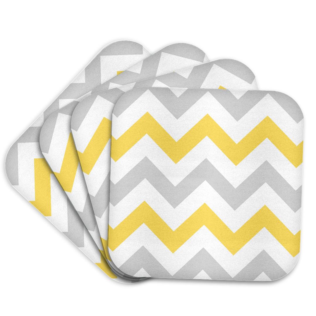 3dRose InspirationzStore Chevron Patterns - Yellow and Grey Chevron zig zag pattern - gray white zigzag stripes - Coasters (cst_179795)