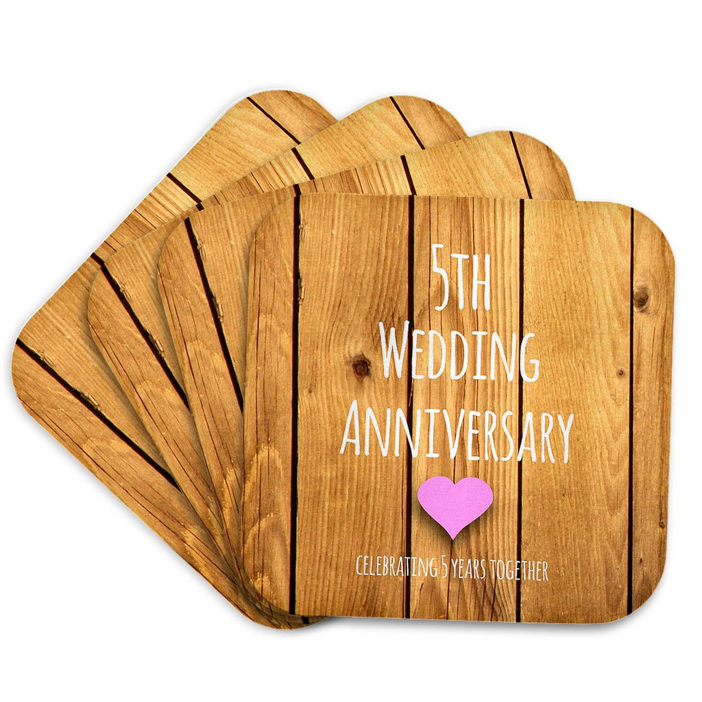 3dRose InspirationzStore Occasions - 5th Wedding Wood Celebrating 5 Years Together - Fifth Anniversaries Five yrs - Coasters (CST_154433)