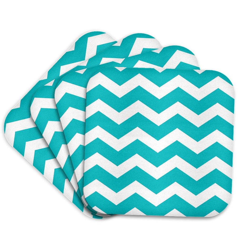 3dRose InspirationzStore Chevron Patterns - Turquoise Chevron zig zag pattern - teal aqua blue stylish zigzags - Coasters (cst_179669)