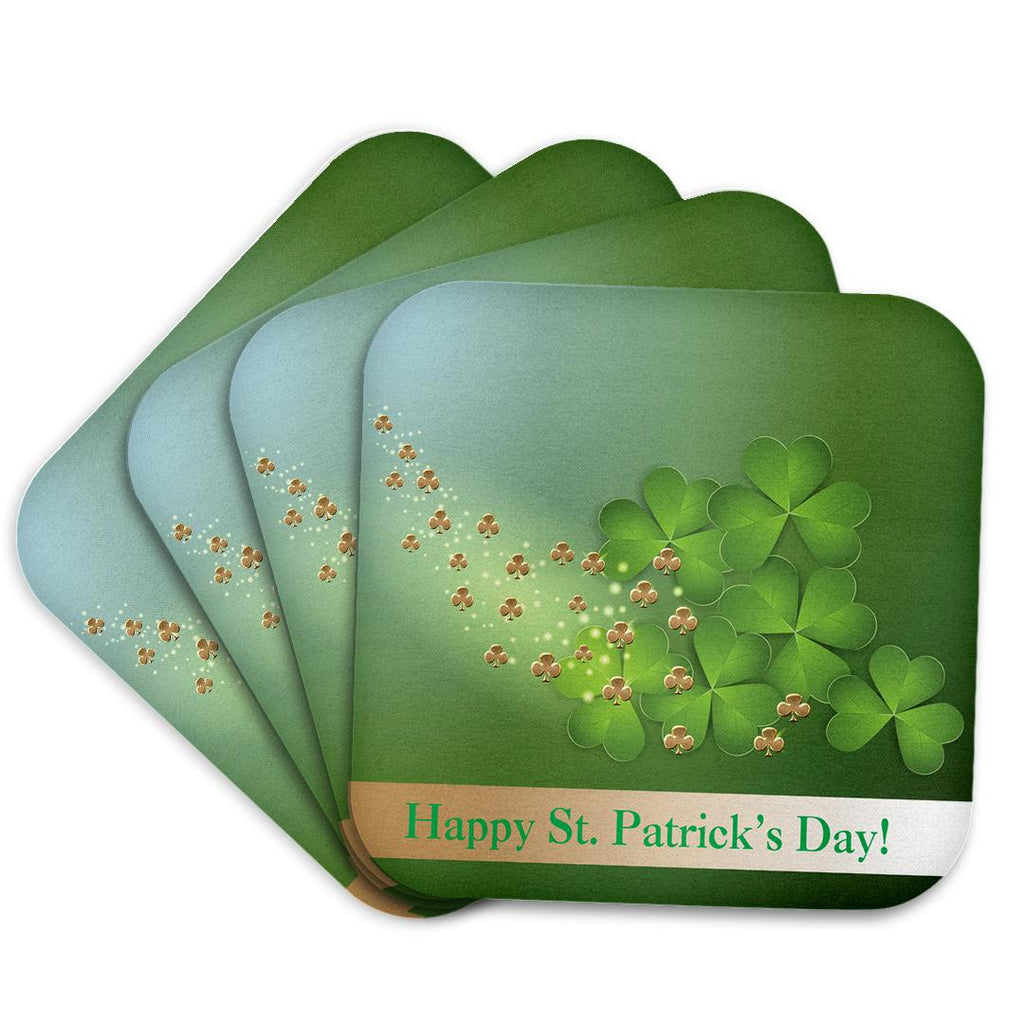 3dRose Beverly Turner St Patrick Day Design - Beautiful Green and Gold Shamrocks, Happy St. Patricks Day - Coasters (CST_180862)